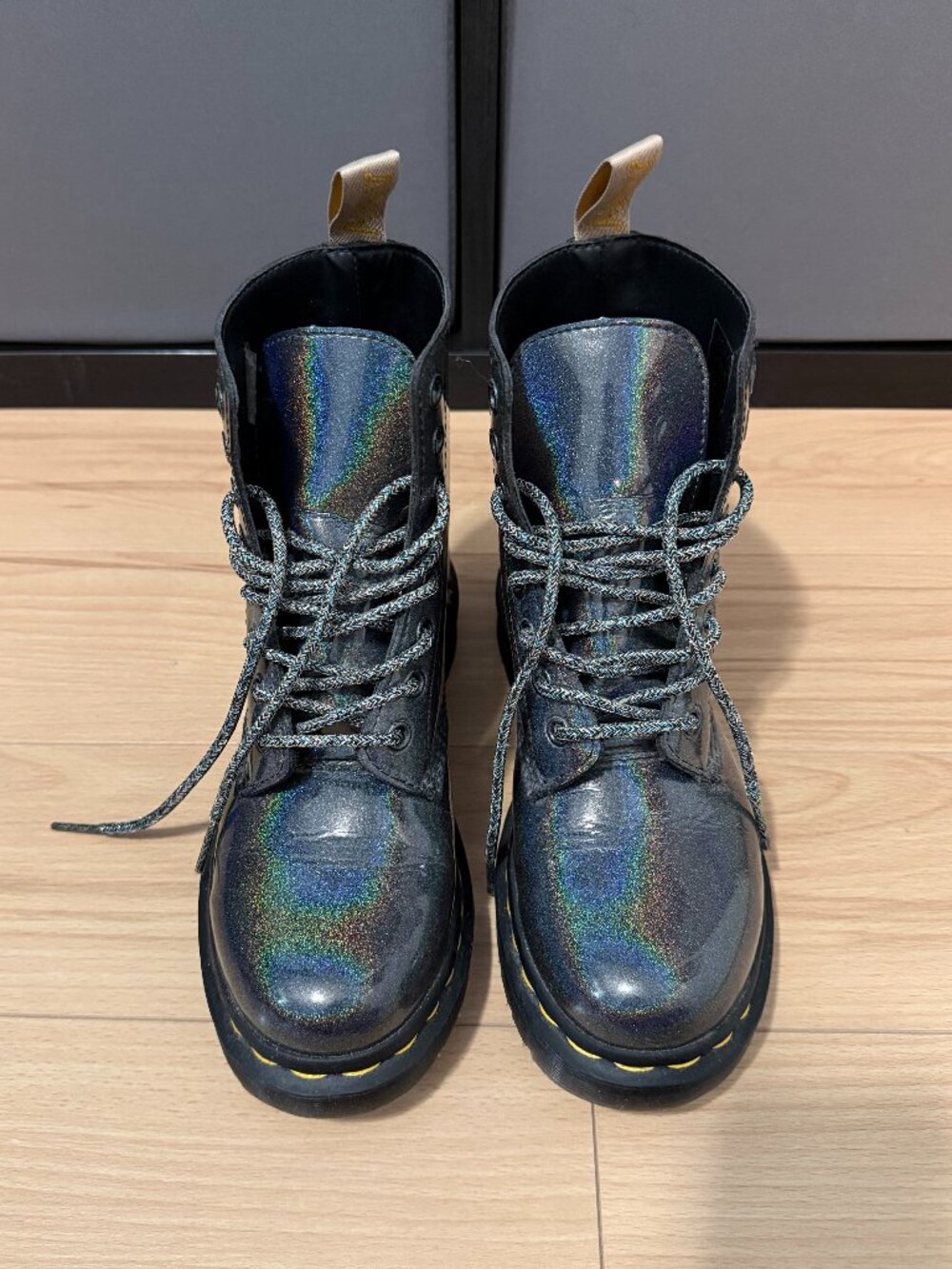 Dr. Martens Vegan 1460 Pascal Iridescent Holographic Boots - Gunmetal Prism US 5